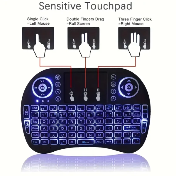 Tastiera Wireless con Touchpad - 2.4G, Retroilluminazione a 7 Colori, Plug & Play