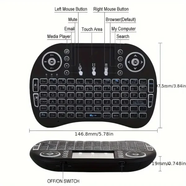 Tastiera Wireless con Touchpad - 2.4G, Retroilluminazione a 7 Colori, Plug & Play
